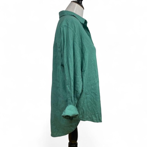 Women's Green Linen Blend button-down shirt - Picture 3 of 7